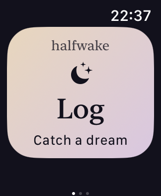 Apple Watch preview with a rounded rectangle Log button.