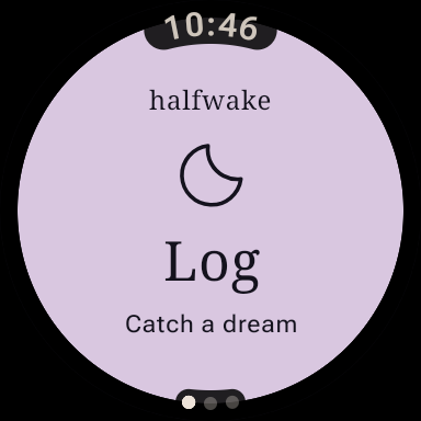 Wear OS preview with a circular Log button.